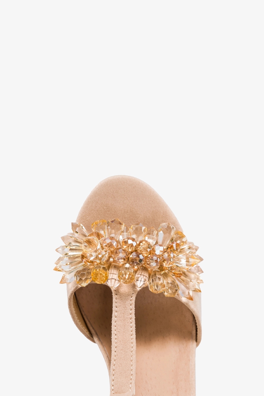 SANDAŁY DAMSKIE NA SŁUPKU MODNY PASEK T-BAR KRYSZTAŁKI WKŁADKA SKÓRA r 38 Rozmiar 38