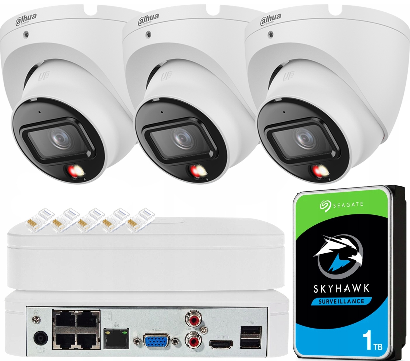 Sada monitorování PoE Dahua 3 kamery 6Mpx Full Color Detekce pohybu Aplikace