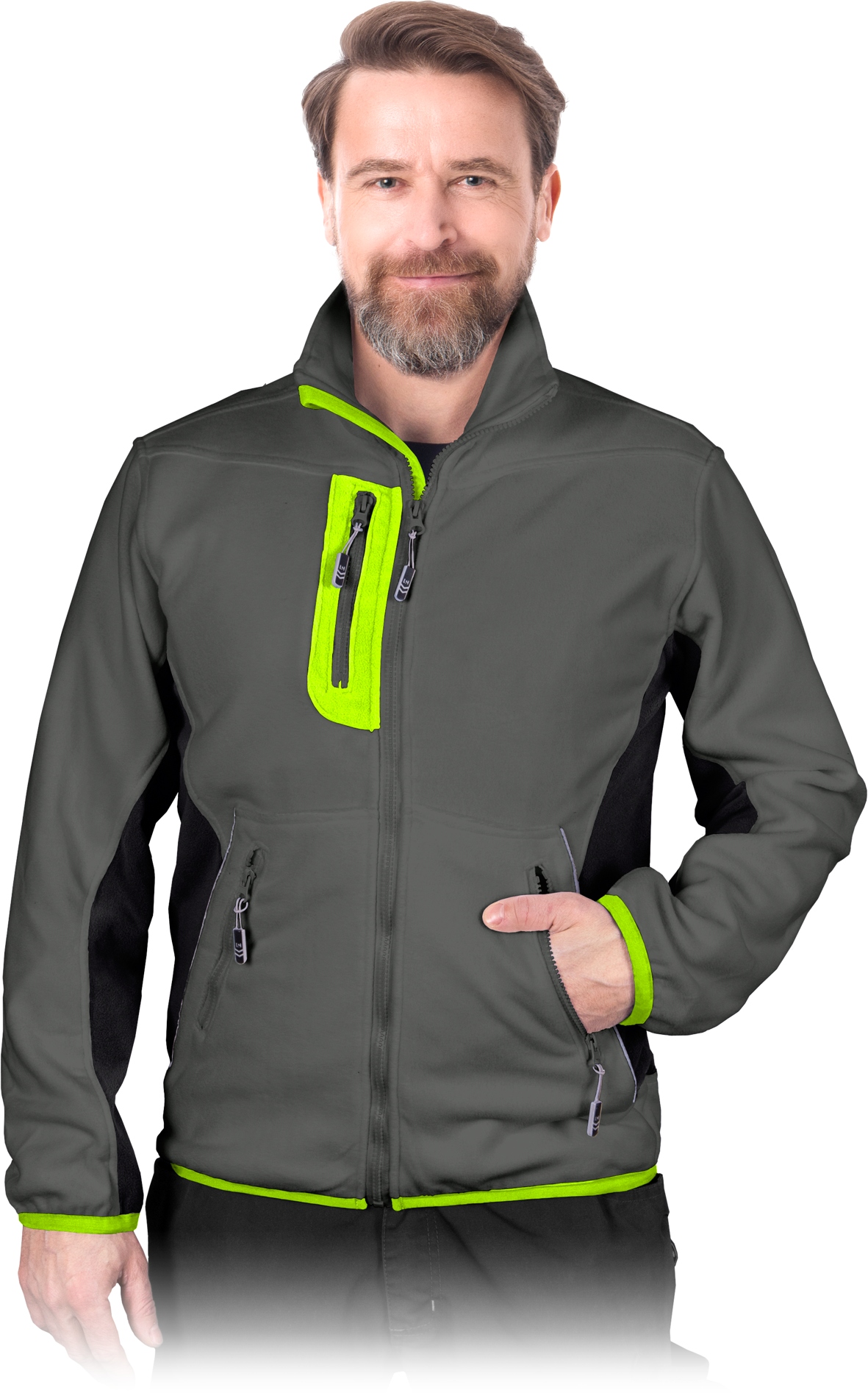 Fleecová Mikina pánská Teplá pracovní Tlustá mikina fleecová Lh-fmn-p tmavě šedo-žlutá 2XL