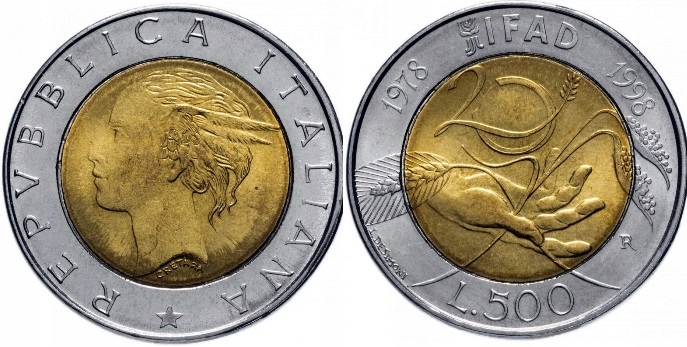 500 lirów (1998) Włochy - 20. rocznica - IFAD