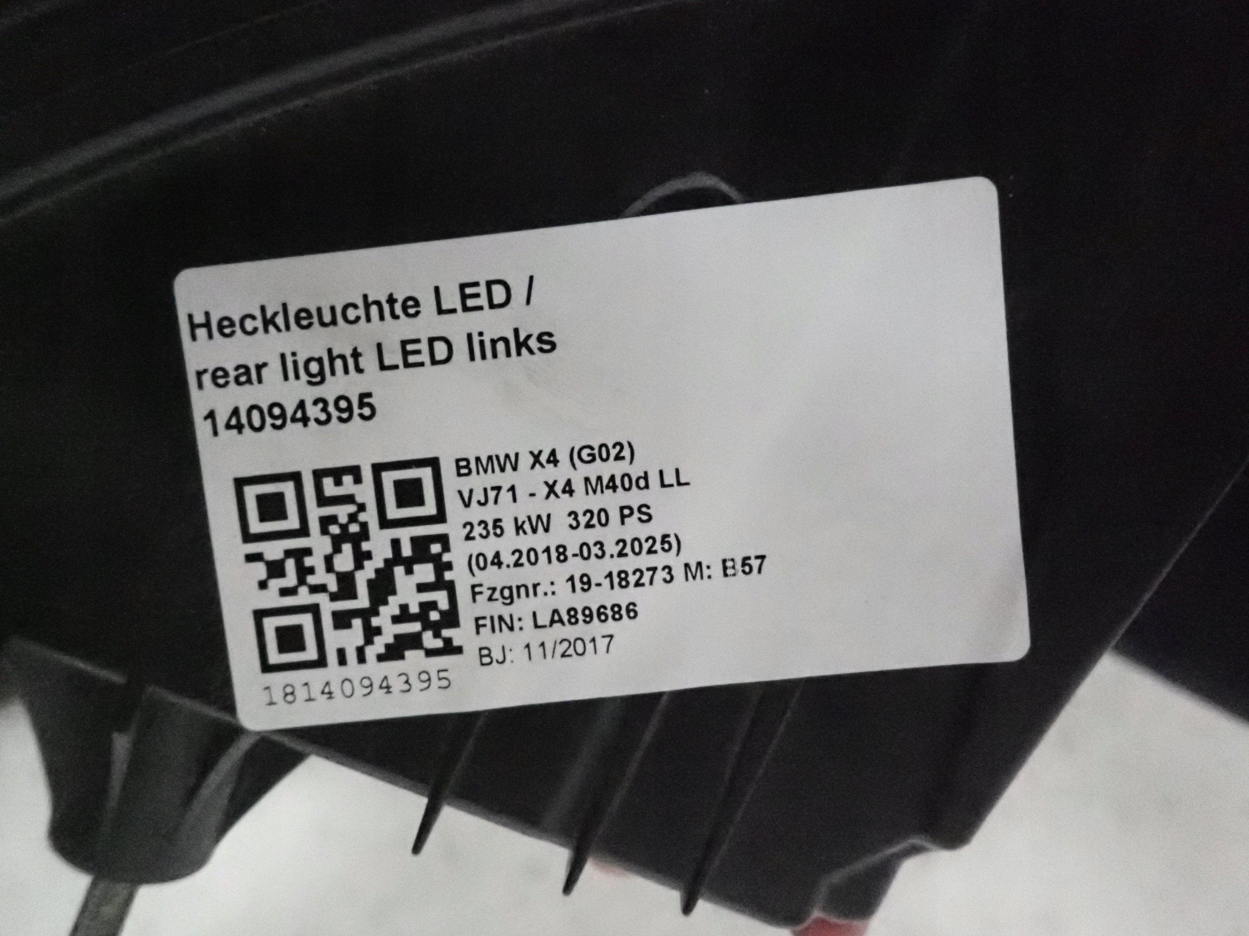 BMW X4 G02 18- light left rear part rear