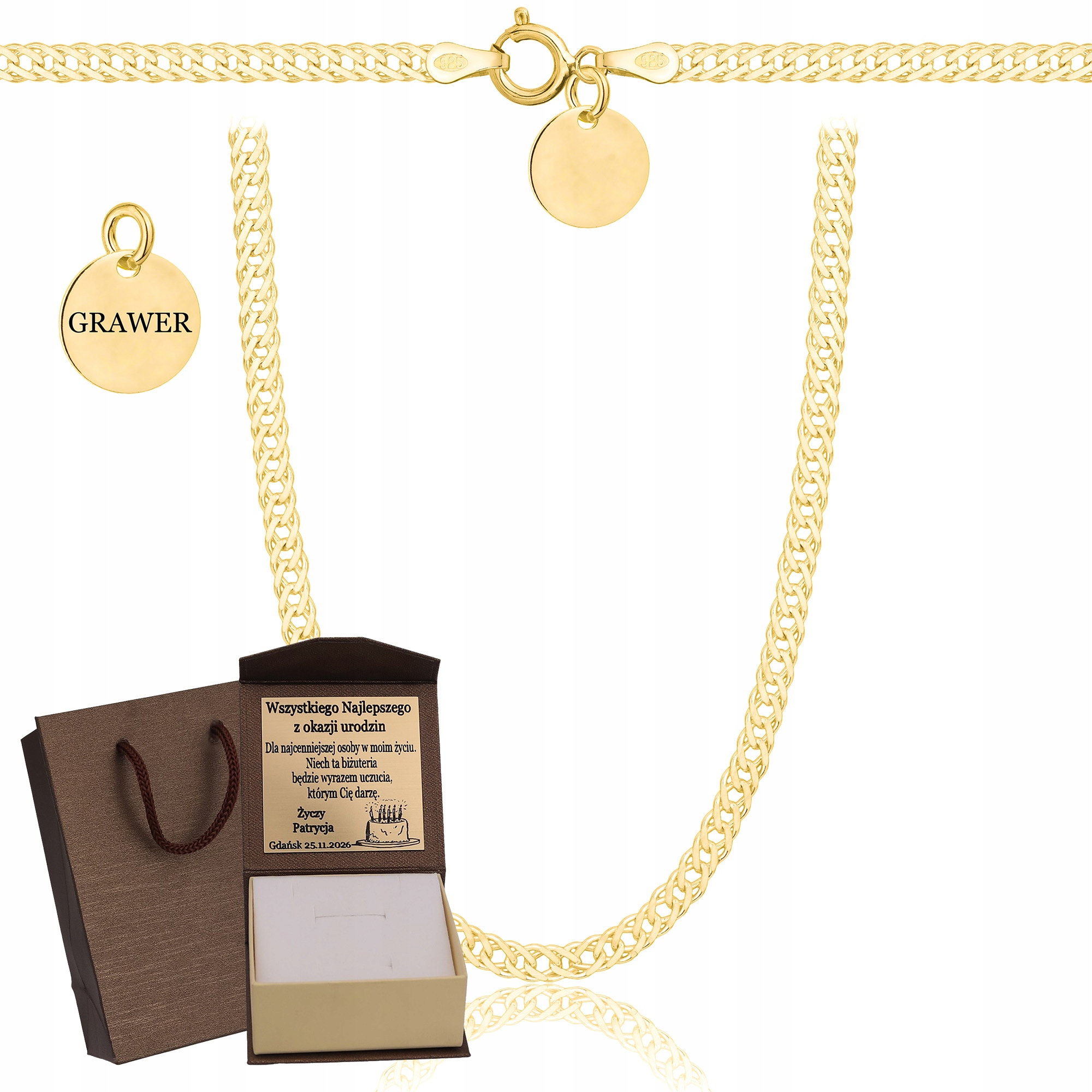 Dámský řetízek Rombo z plného Řetízek Ryzost 925 585 14K, pevná rytina Gravírování Bonus