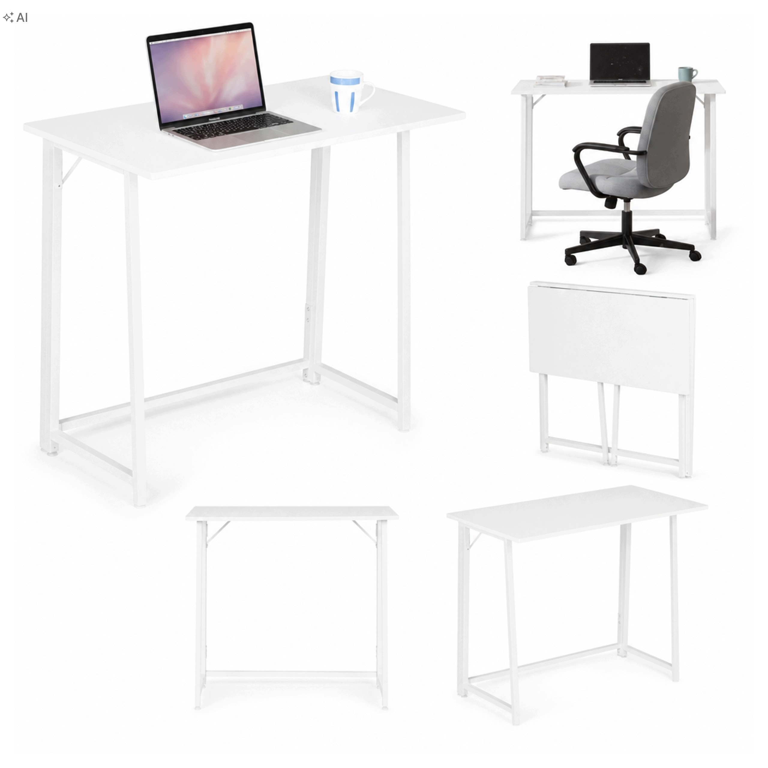 Moderní skládací psací stůl 80x45 cm, bílý, pro notebook, do malých prostorů