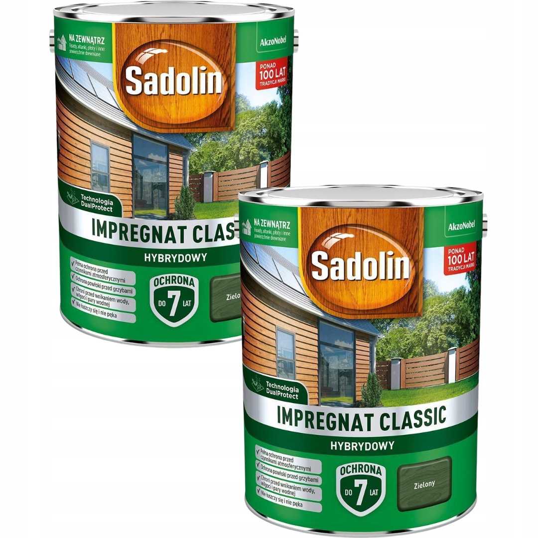 Sada Sadolin Classic 2x4,5L Hybridná Impregnácia Na Drevo Zelená 9L