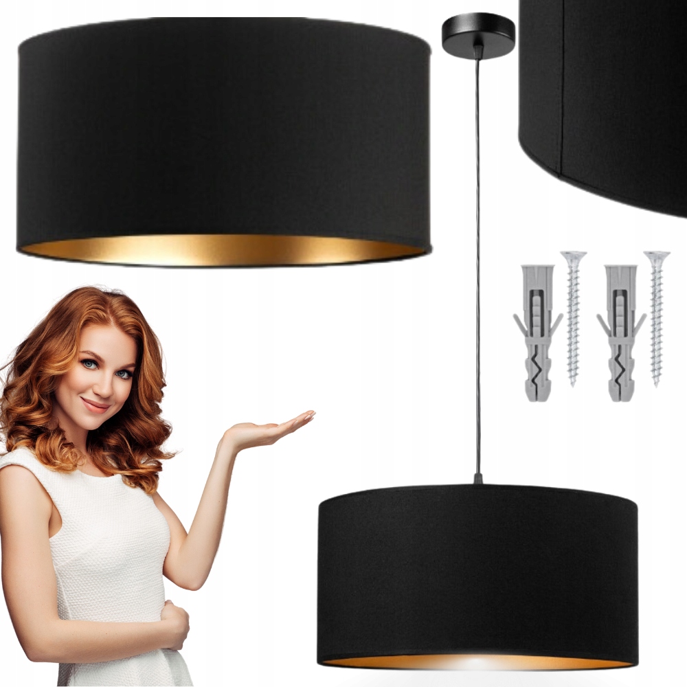 Lampa wisząca Pojedyncza Loft maxi Abażur czarny złoty