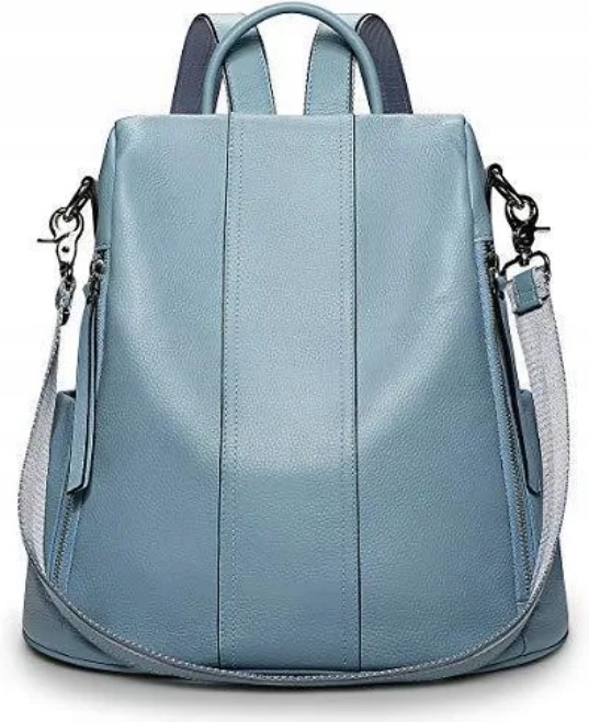 S-zone Damski miękki skórzany wodoodporny plecak niebieski