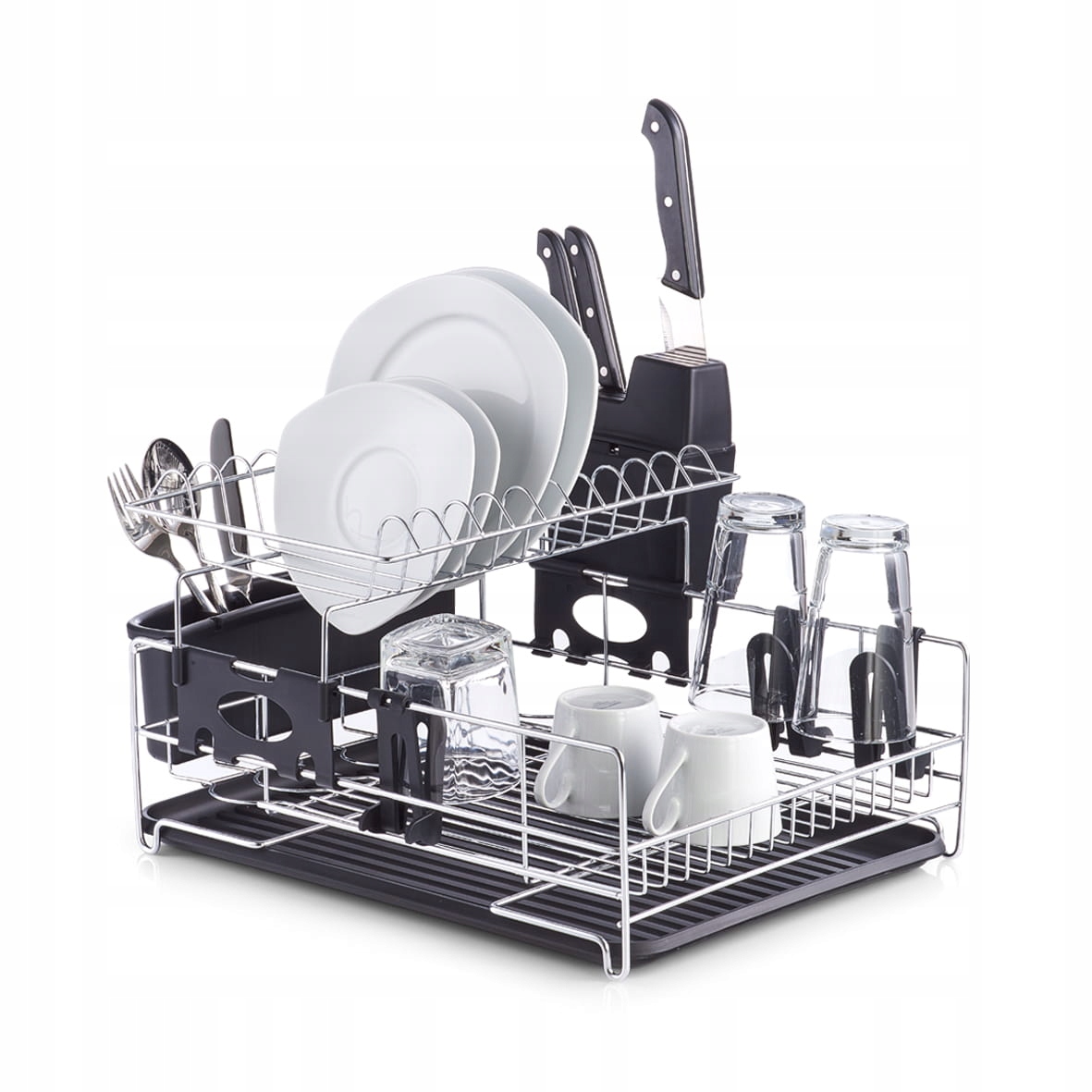 Levně Odkapávač na nádobí kovová 2-úrovňová s odkapávačem 49x40x29 cm