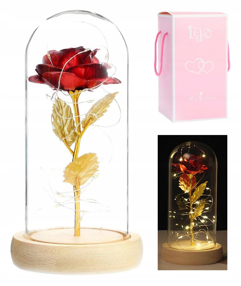 WIECZNA RÓŻA W SZKLE LED ŚWIECĄCA RÓŻA NA PREZENT