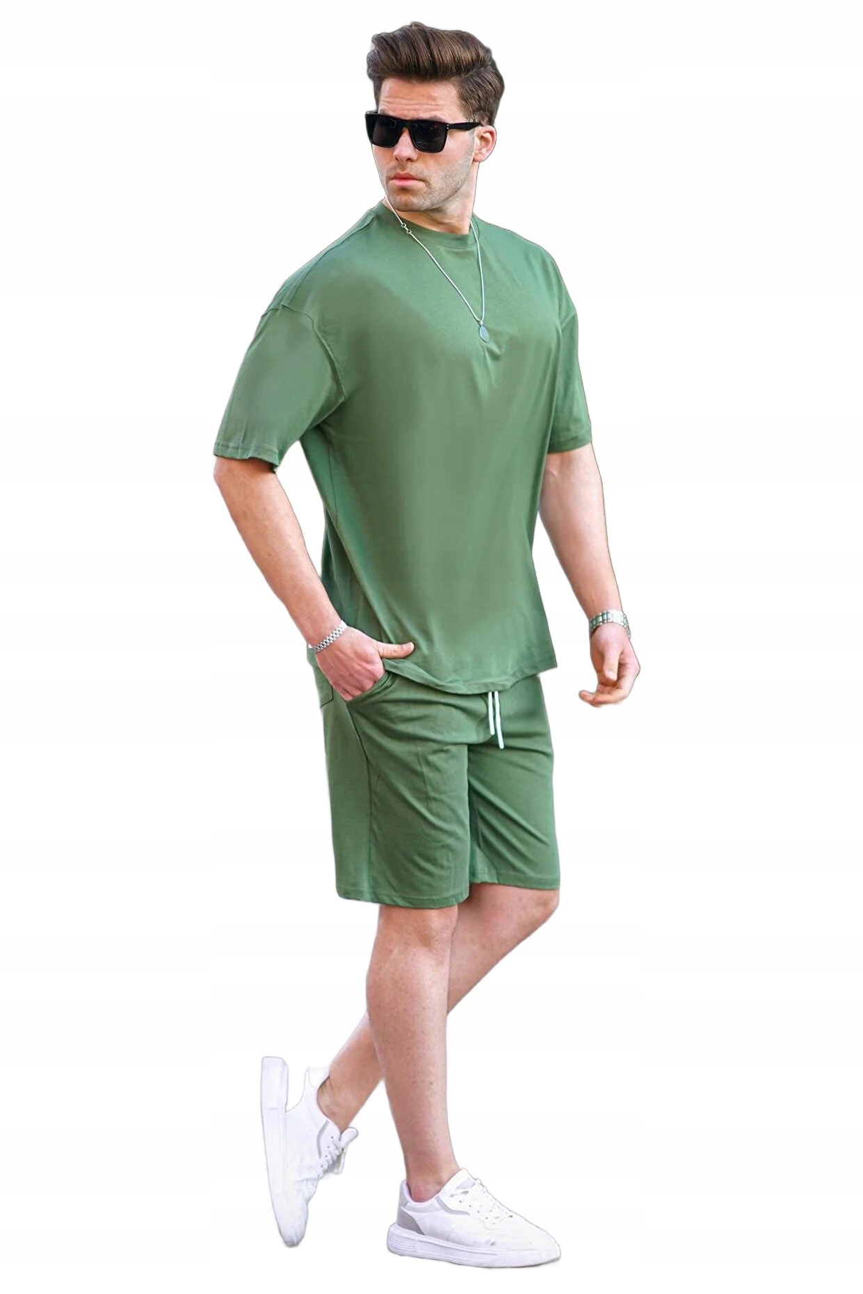 Madmext Pánský Zelený Bavlněný Komplet S Krátkým Rukávem 5DA