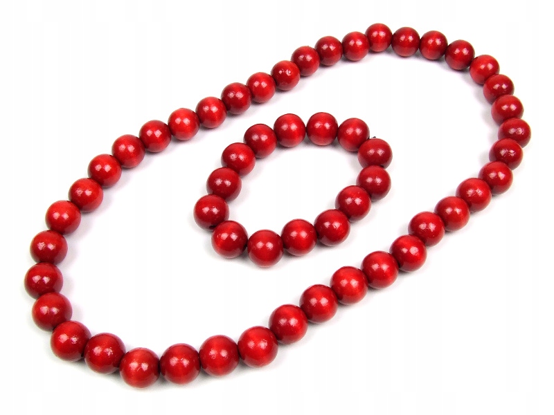 

Drewniane Korale Bransoletka czerwone folk