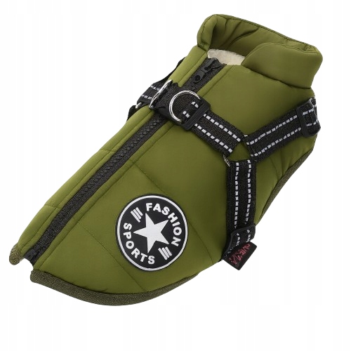 Levně Zimní oblečení Bunda pro psa na zimu Zelená s ramenními popruhy Velikost L