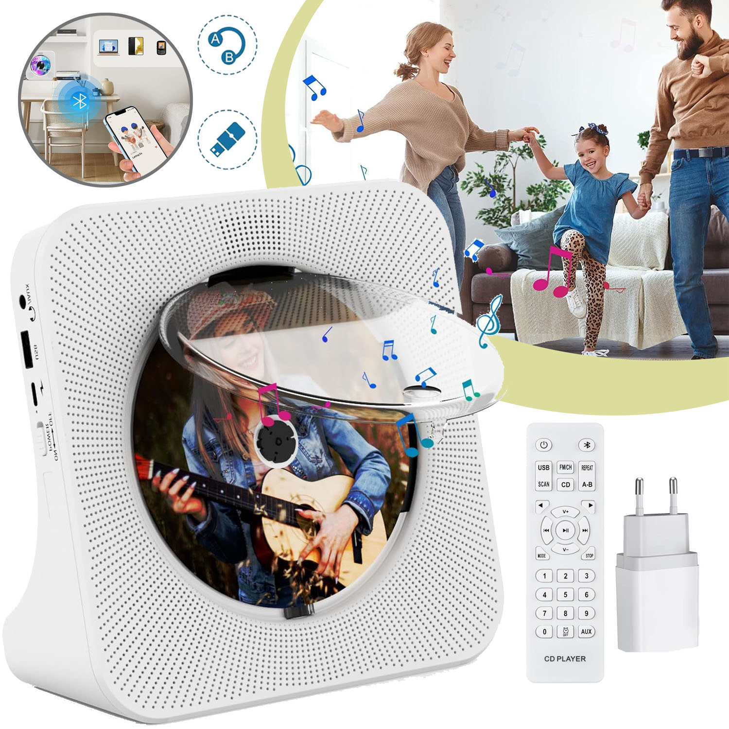 PRZENOŚNY ODTWARZACZ CD Z OSŁONA PRZECIWPYŁOWA, WBUDOWANE GŁOŚNIKI HIFI