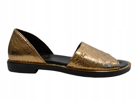 Zlaté nazouváky, ploché kožené sandály na léto, pohodlné Karino 37