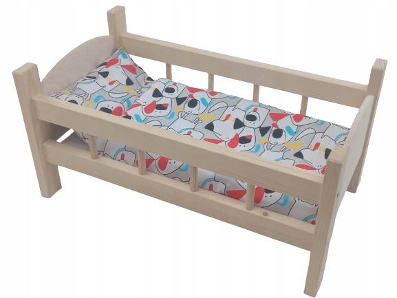 ŁÓŻECZKO DREWNIANE DUŻE dla lalek POŚCIEL 3 elementy