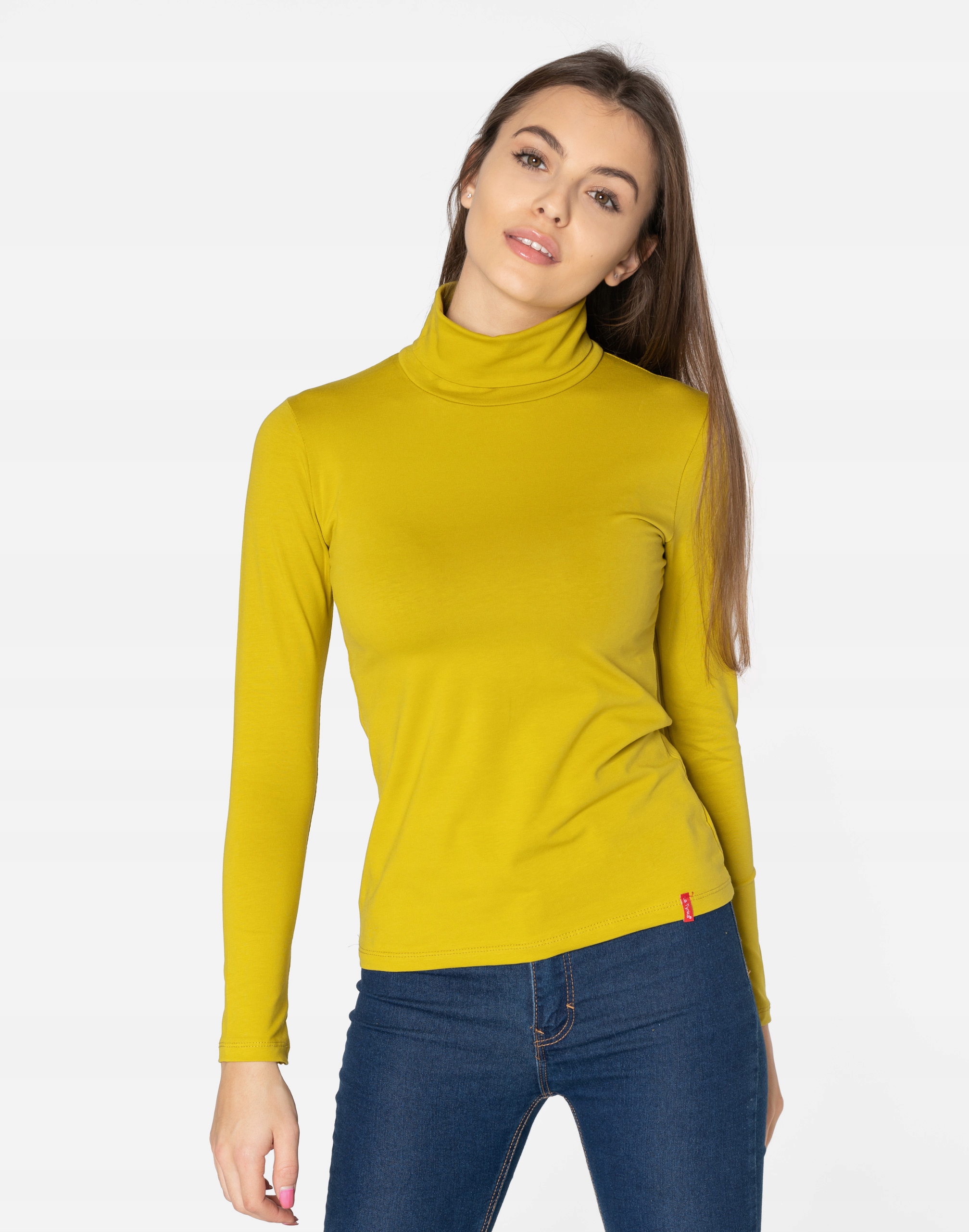 Elegancki Cienki Sweter Damski Golf Klasyczny Gładki Bawełniany 8112-14 M/L Kolekcja Wiosna/Jesień/Zima