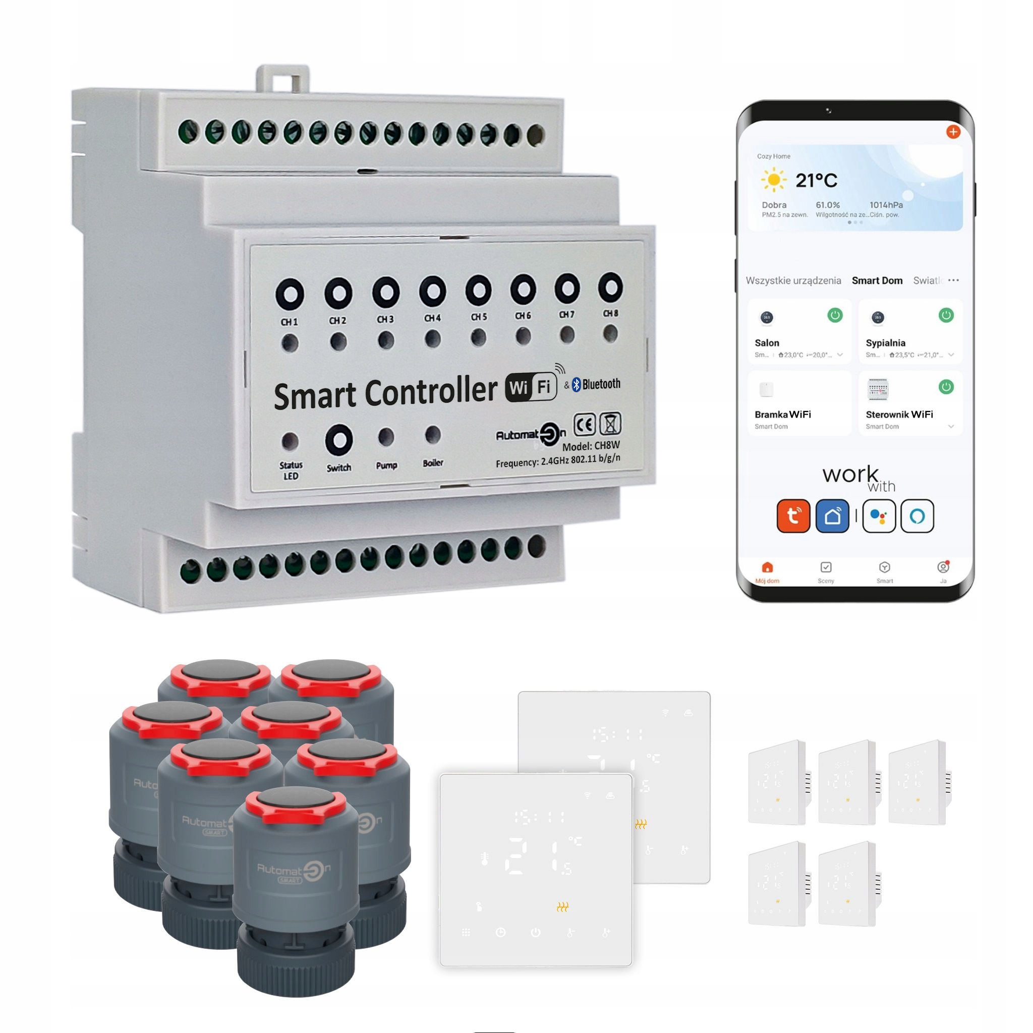 Sada pro vytápění podlah. WiFi Tuya CH8W 7 pokojů termostaty PRO3 Bílá