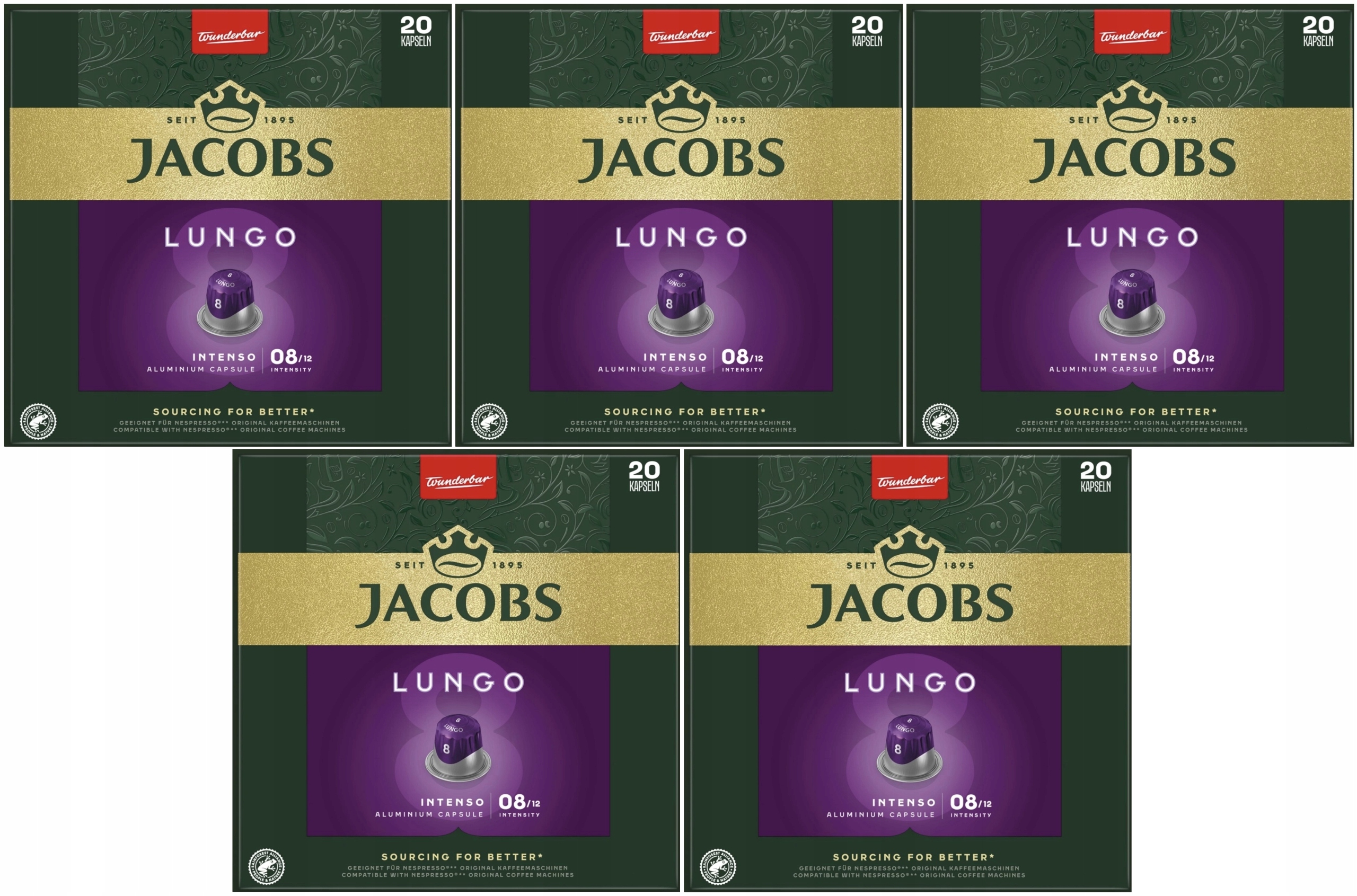 Zestaw 5x Kapsułki do Nespresso Jacobs Lungo 8 Intenso 20 szt.