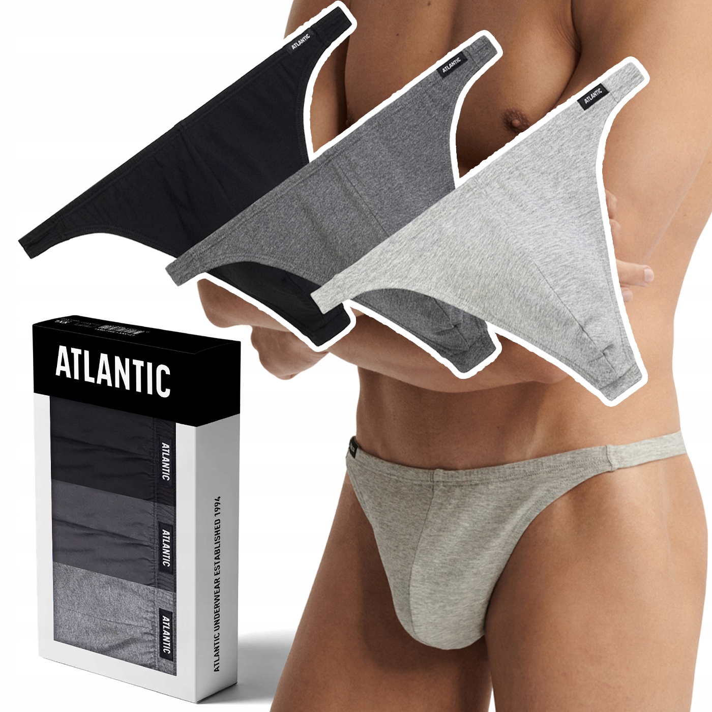 Atlantic 3BMP-253 sexy Tanga pánské slipy bavlněné 3 Páry L