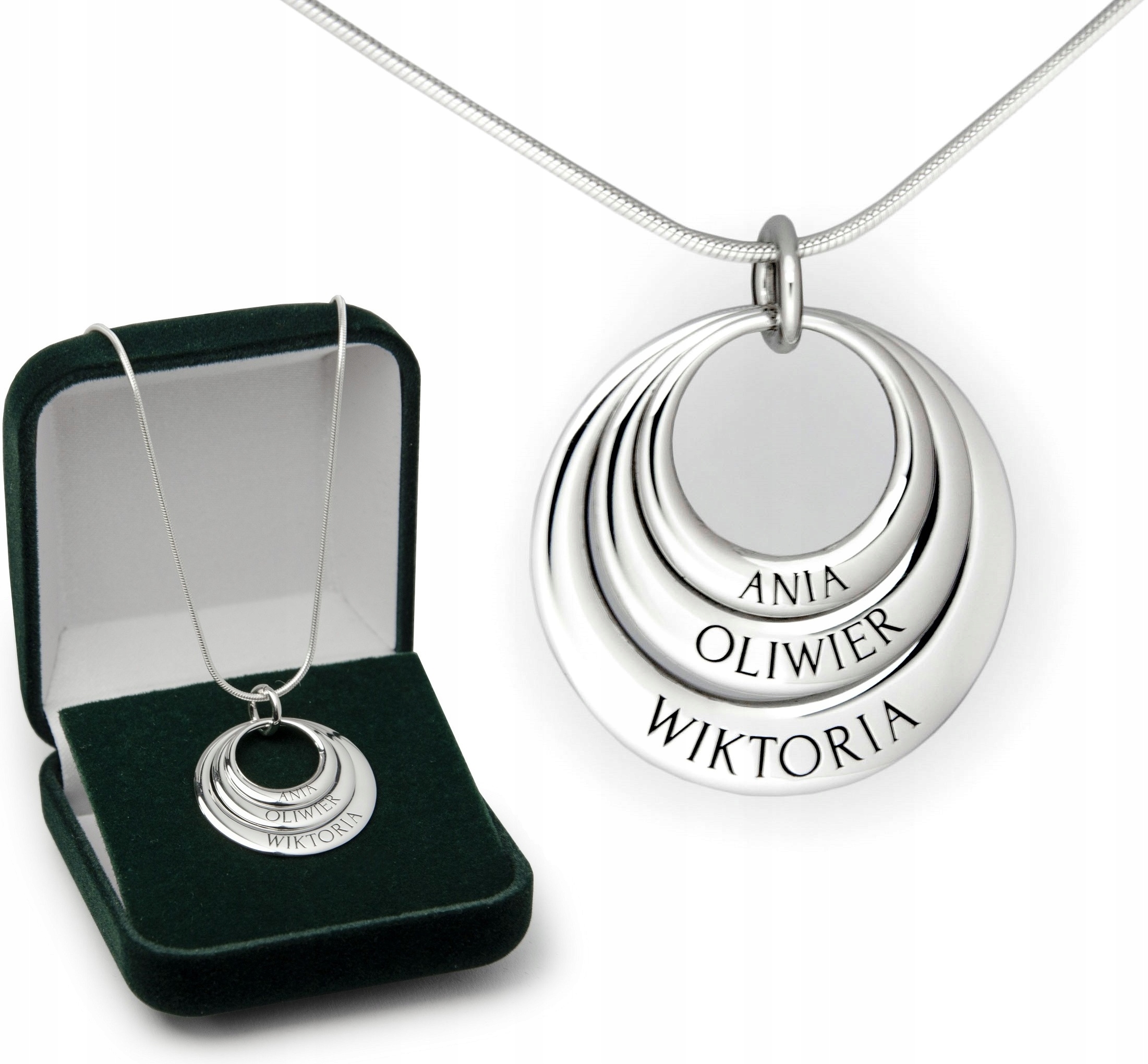 

srebrny naszyjnik amulet 3 Rings +twój Grawer