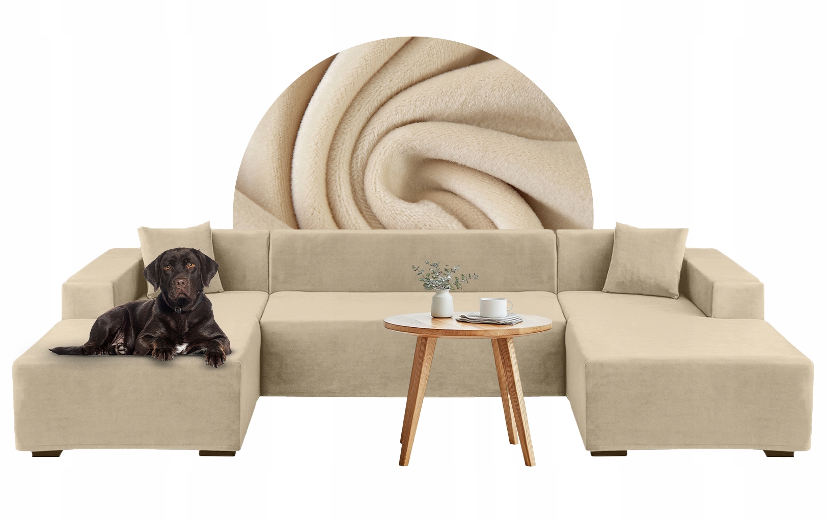 Sada potahů na rohovou sedací soupravu ve tvaru U 1+3+3 místná, krémová Velur