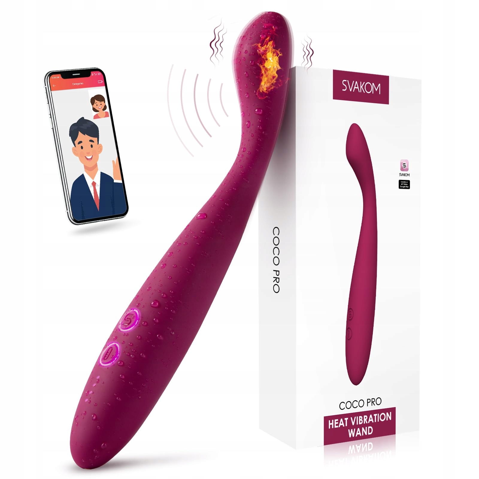SVAKOM COCO PRO Wibrator Dildo Z Aplikacją I Funkcją Grzania Dla Kobiet
