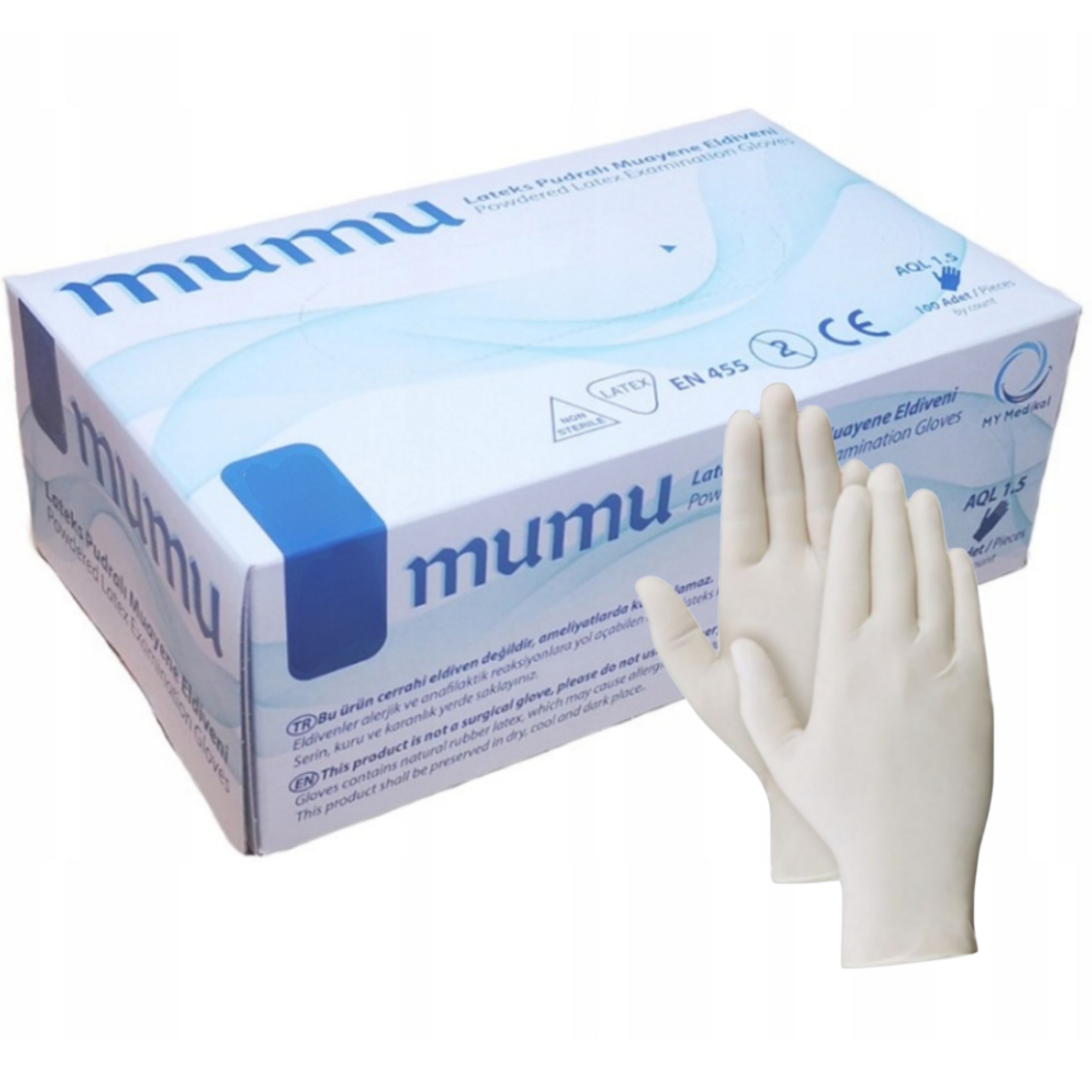 

Rękawiczki lateksowe pudrowane Mumu r. M 100szt