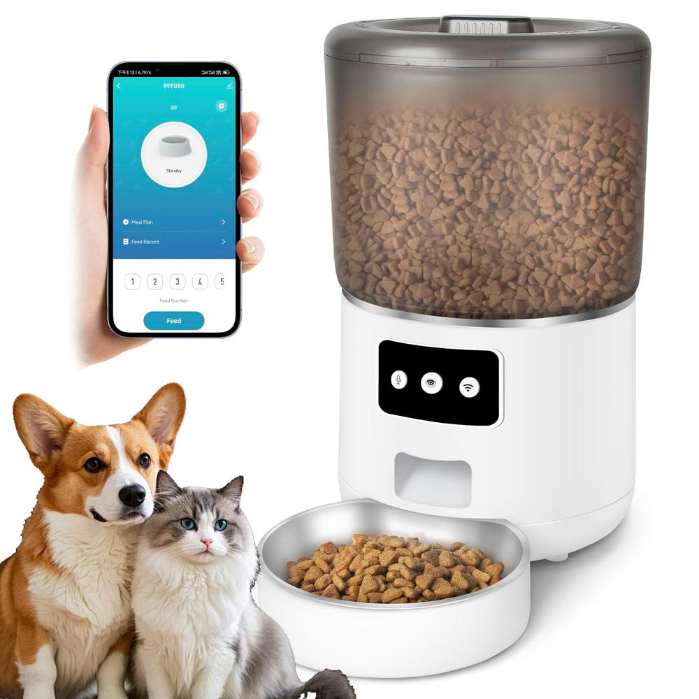Levně Automatický Inteligentní dávkovač krmiva pro kočky a psy, barva Bílá 4L