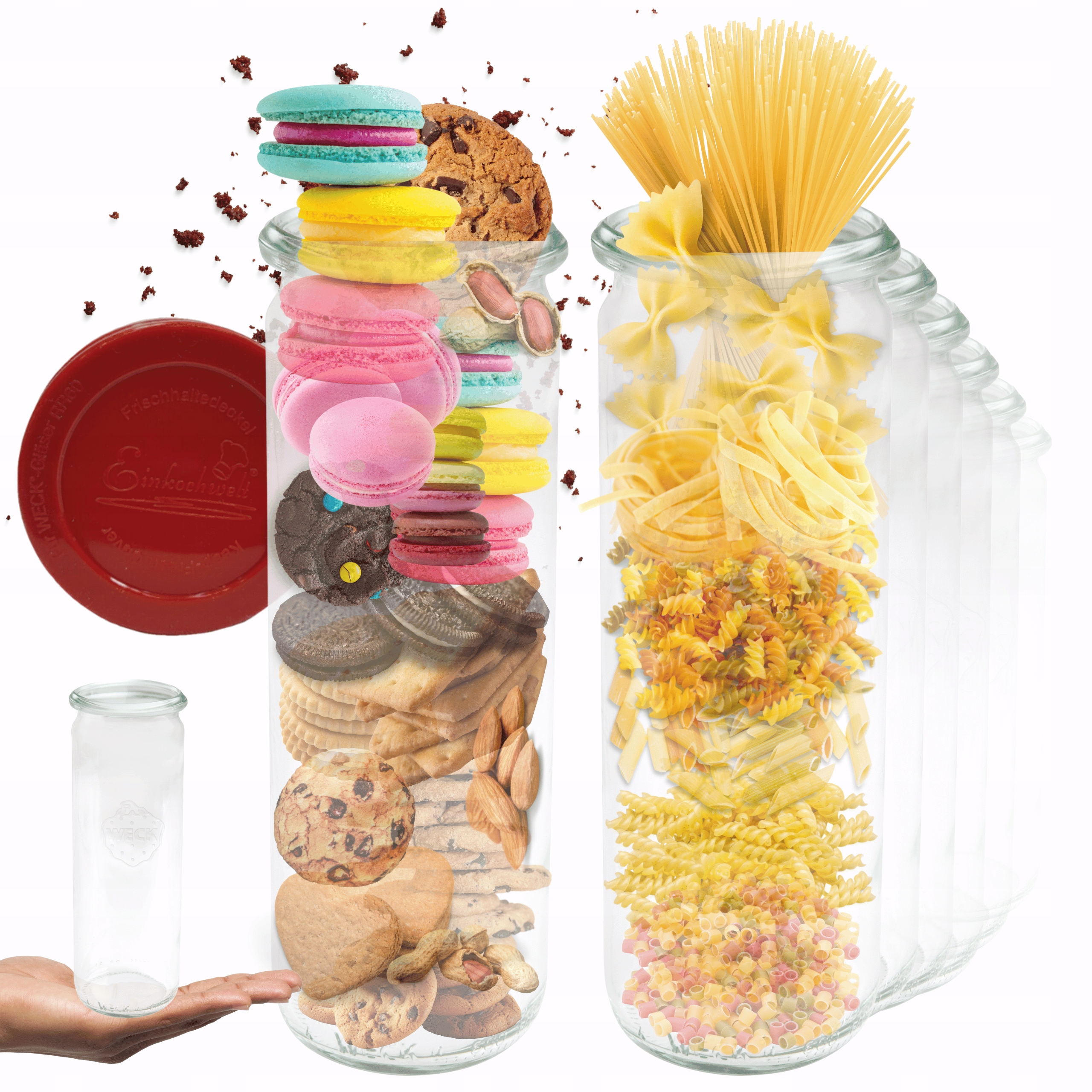 Poháre Weck 600 ml fľaša Cylinder žiaruvzdorné silikónové viečka 12ks 0,6