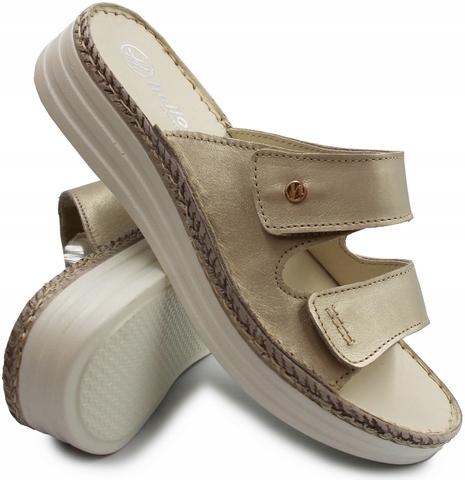 Zlaté nazouváky pro seniorky na letní dovolenou, pláž z kůže Helios 40