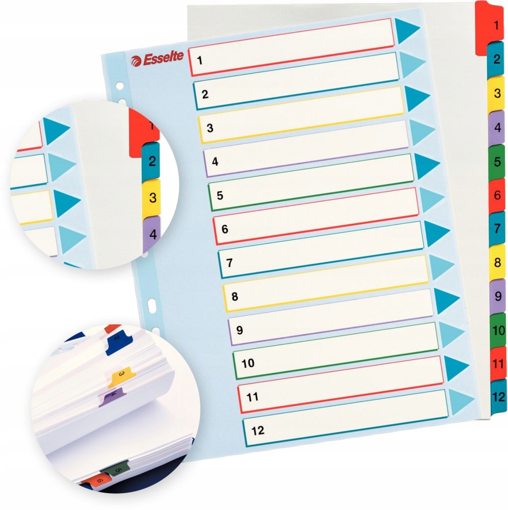 Przekładki kartonowe numerycznelamin A4+ 1-12 kart