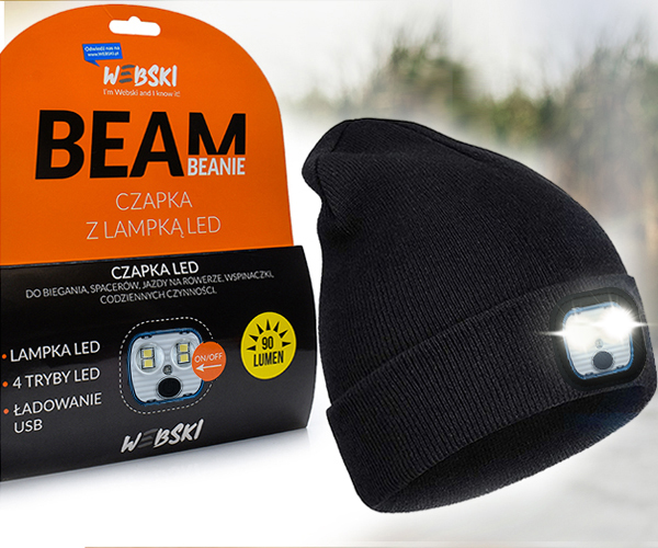 Czapka DAMSKA NA GŁOWĘ USZY ZIMĘ CIEPŁA LAMPKA LED Stan opakowania oryginalne