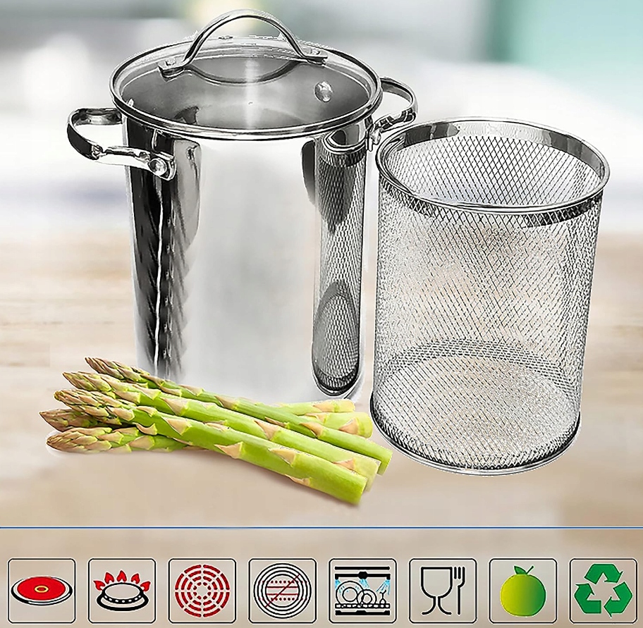 DUŻY GARNEK DO SZPARAGÓW FRYTEK Z SITEM SZYNKOWAR Wysokość produktu 21 cm