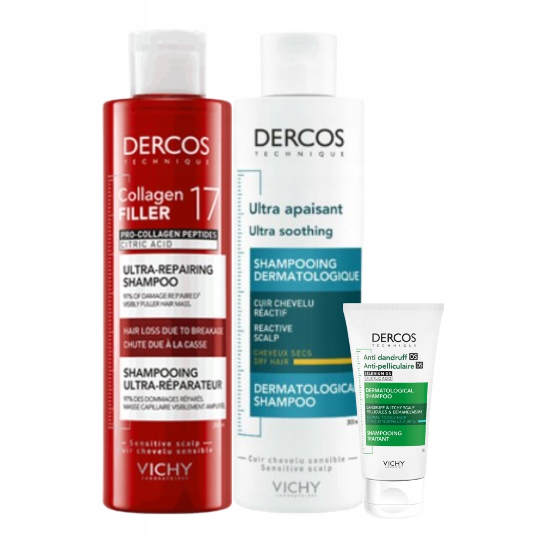 Vichy Dercos szampon ultra-regenerujący Ultrakojący włosy suche 2x200ml