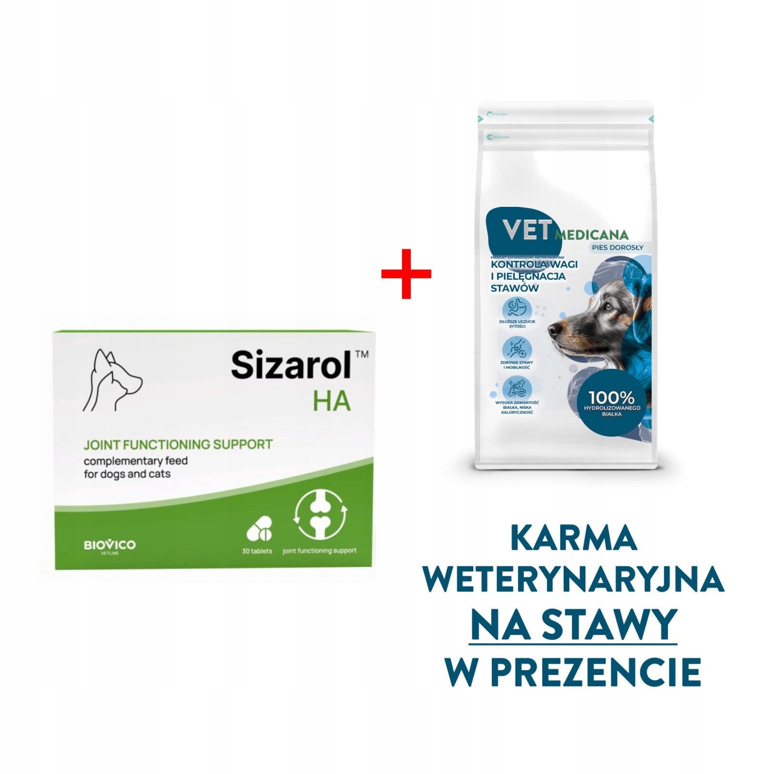 Sizarol Ha dla psa i kota Biovico 30 tabl +karma Vet Medicana na stawy 100g