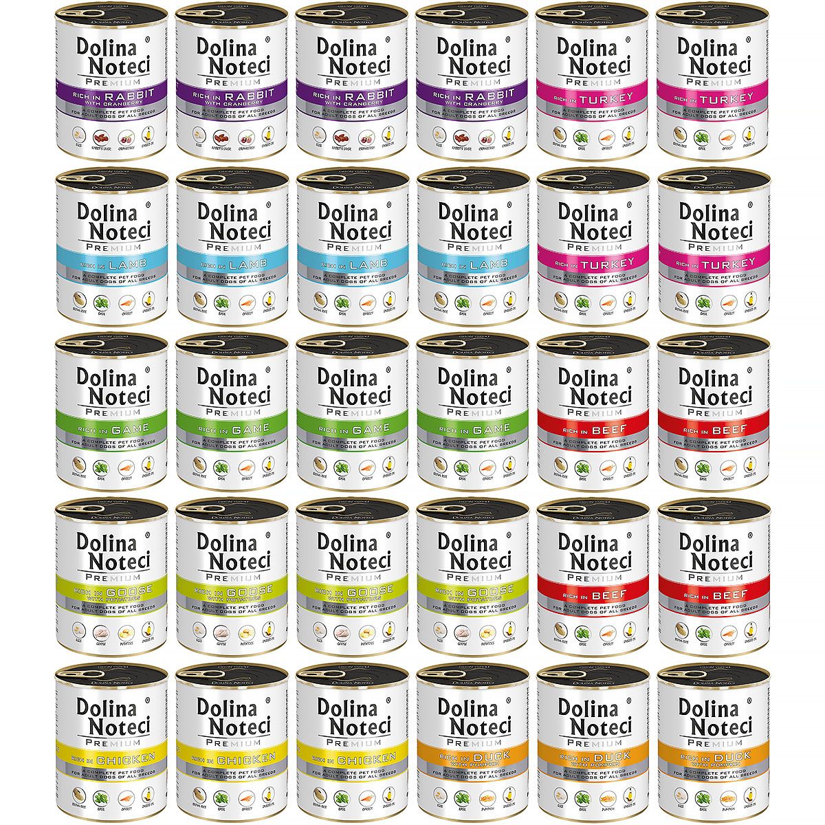 Levně Krmivo Vlhké pro psa v plechovkách Dolina Noteci Premium mix chutí 30 x 800 g