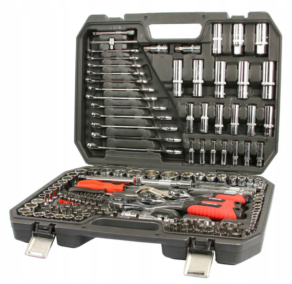 ZESTAW NARZĘDZI KLUCZE NASADOWE METALLO 216 EL. 3 GRZECHOTKI Stan opakowania oryginalne