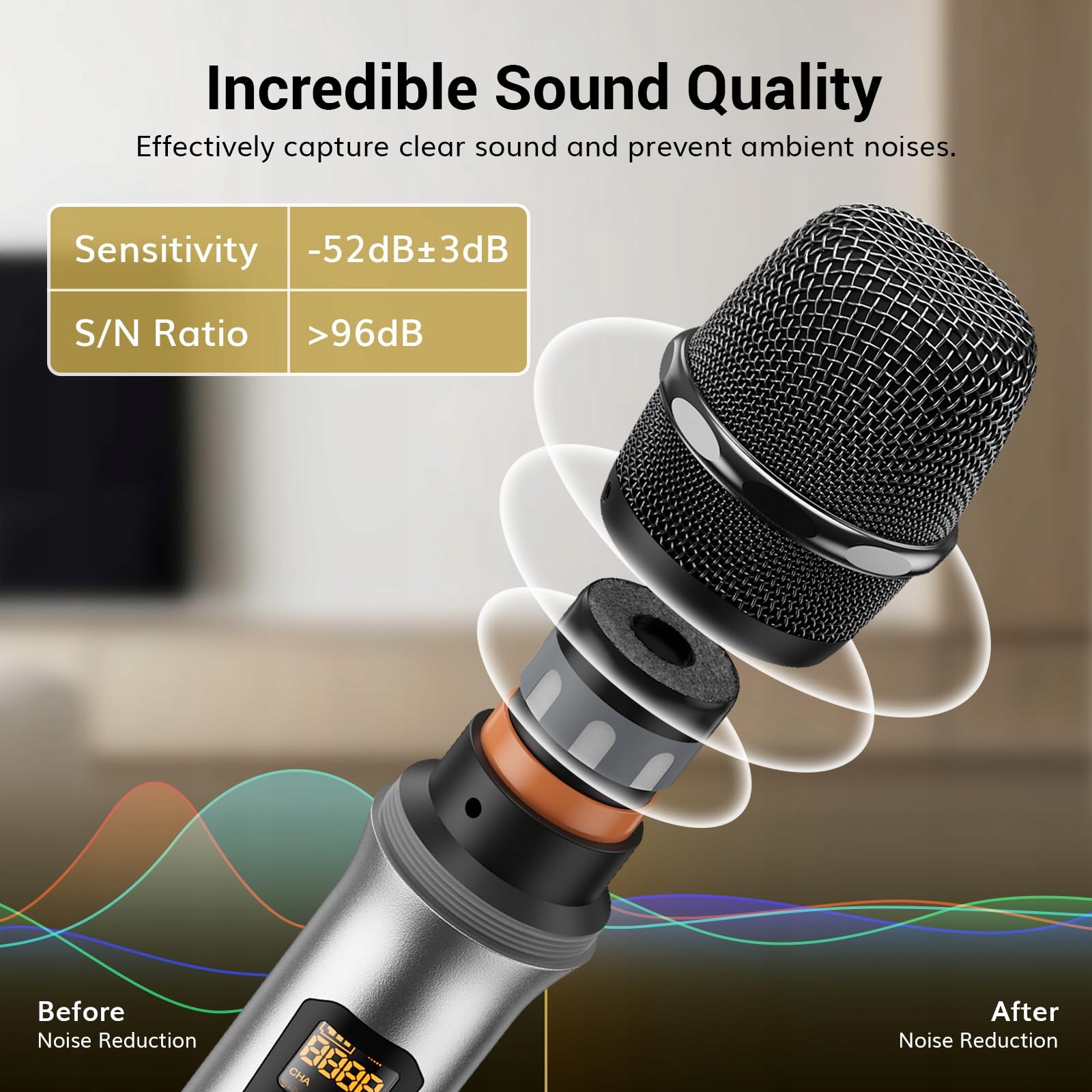 TONOR Mikrofon Bezprzewodowy UHF System Karaoke PA 60m Srebrny — miniatura 2