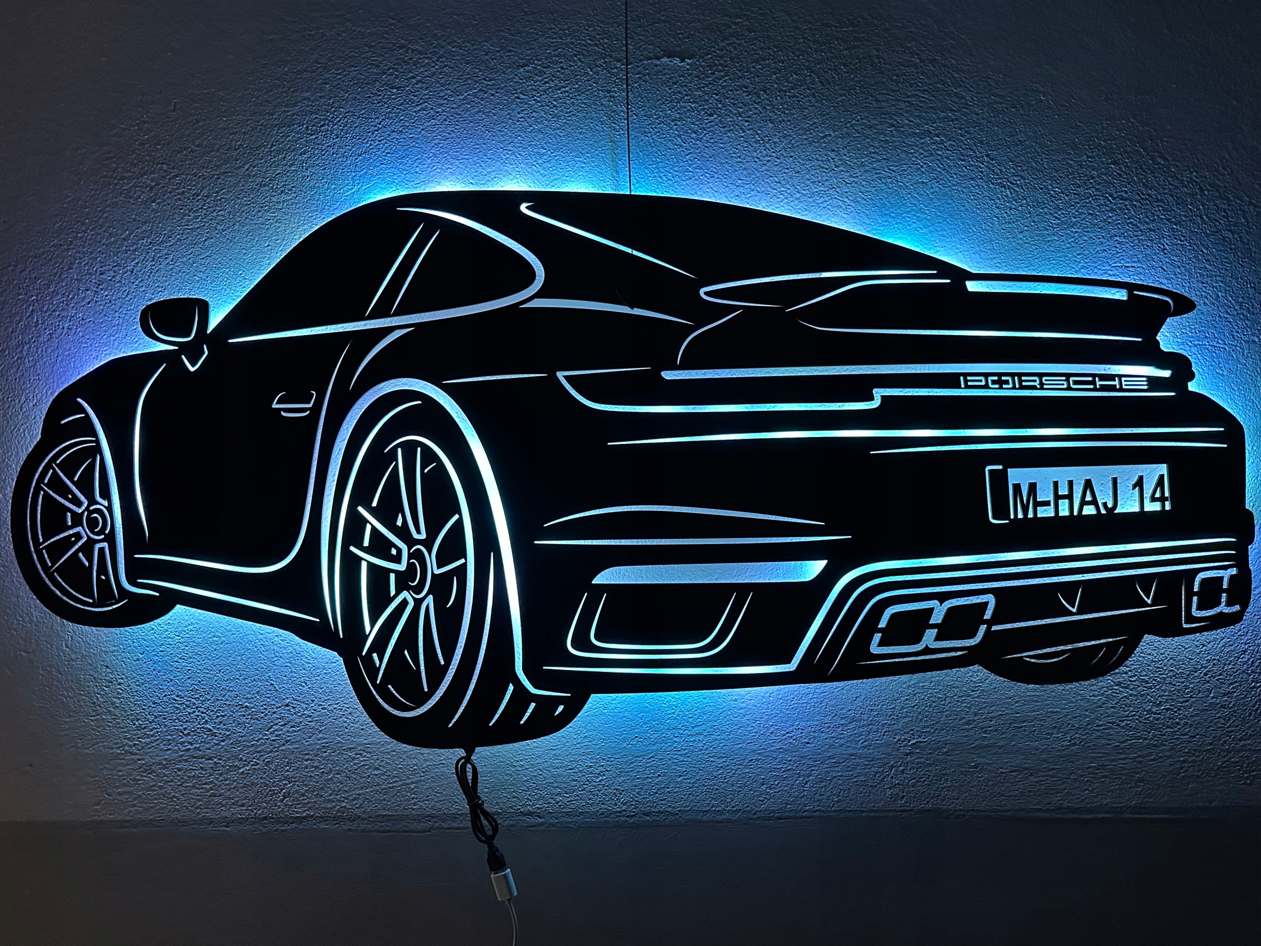 Drevený obraz Porsche 911 Turbo S992 Led Dekorácia