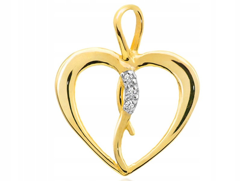Zlatý přívěsek 585, elegantní srdce, brilianty, módní vzor na řetízek