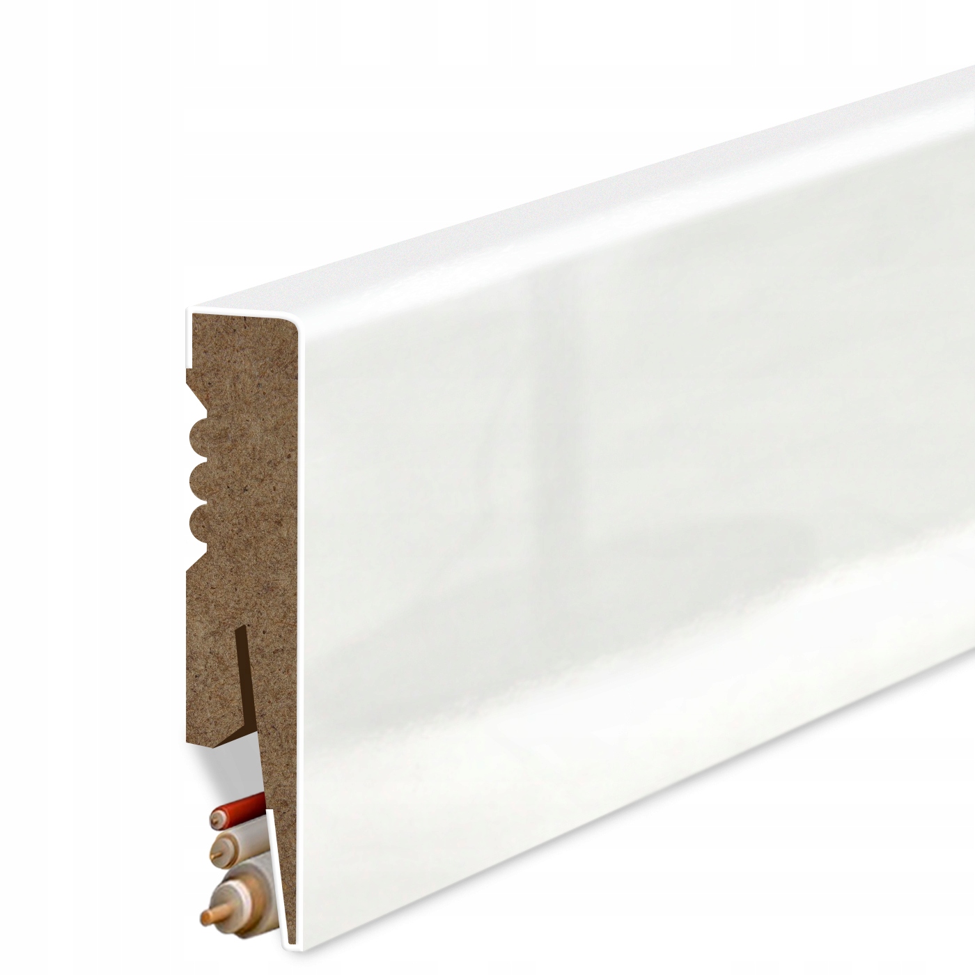 80x16mm LISTWA PRZYPODŁOGOWA BIAŁA WYSOKI POŁYSK MDF DEKORACYJNA PROMIEŃ R2