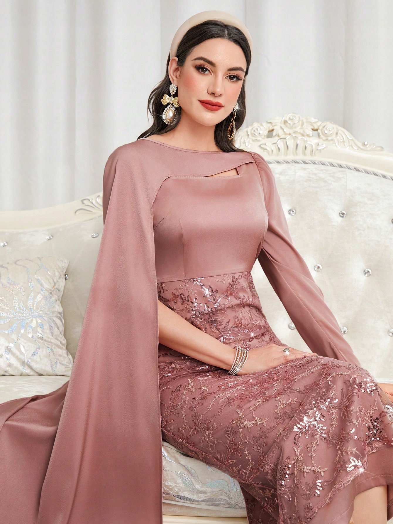 Šaty Večerní Šaty S Pláštěm A Rukávem Shein L 40