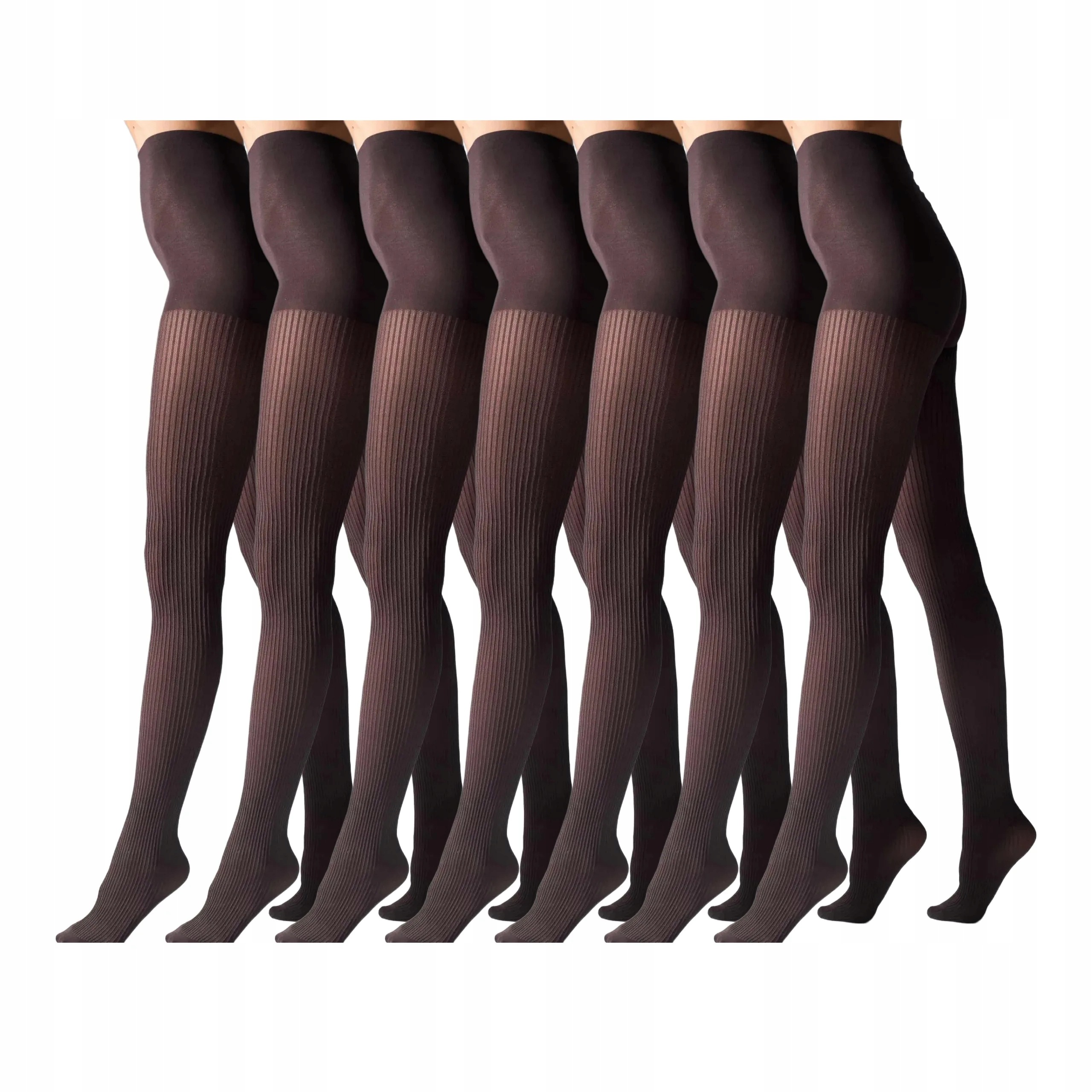 7 párů Punčocháče z mikrovlákna 70 den pruhované 1944 Rib Legs 7x Tabaco 4-L