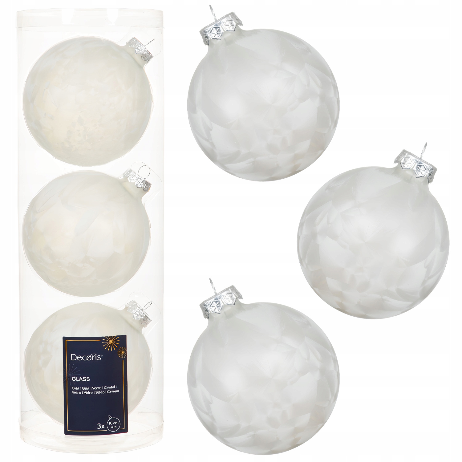 Skleněné bílé vánoční baňky na stromeček Vzor ledu Vánoční Baňky 10 cm 3 ks