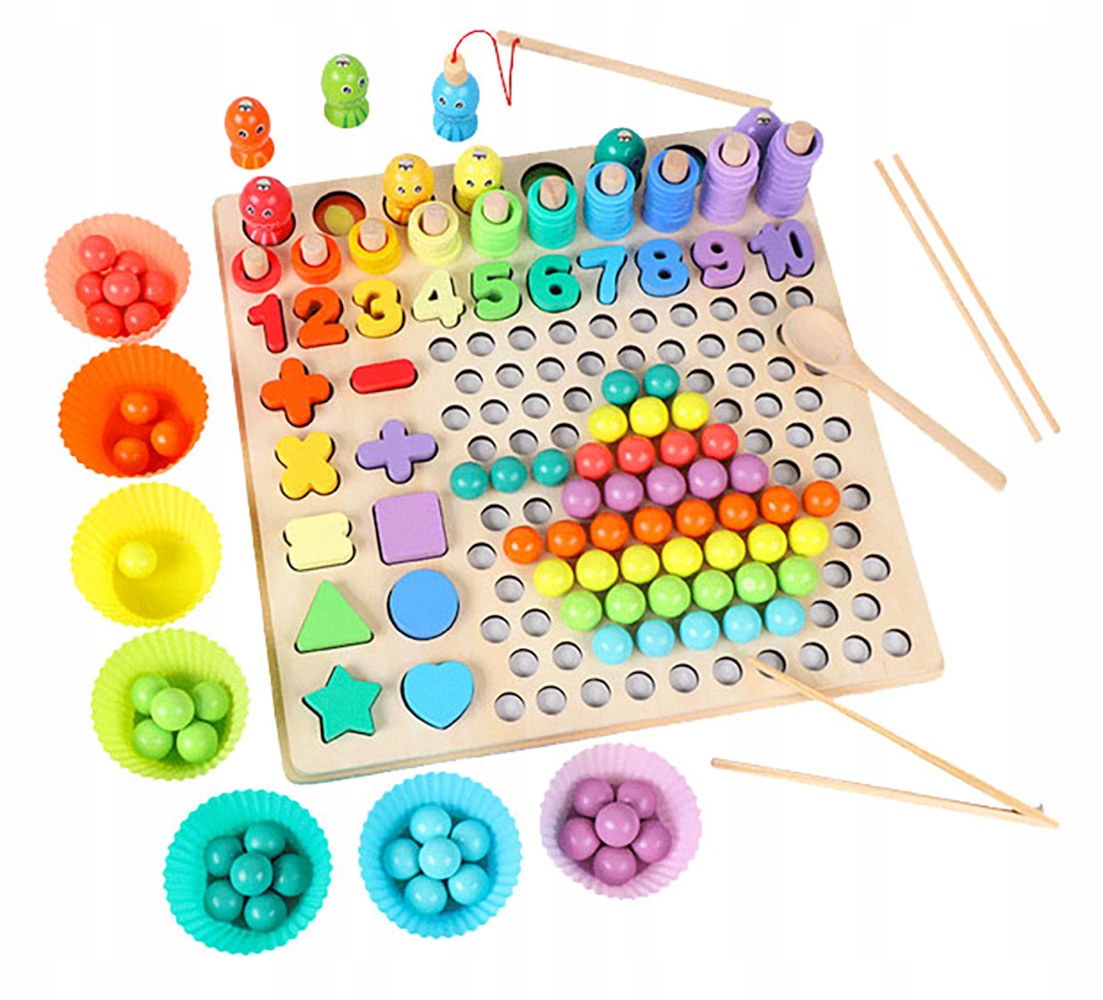 

Drewniane Liczydło Sorter Rybki Cyfry Montessori