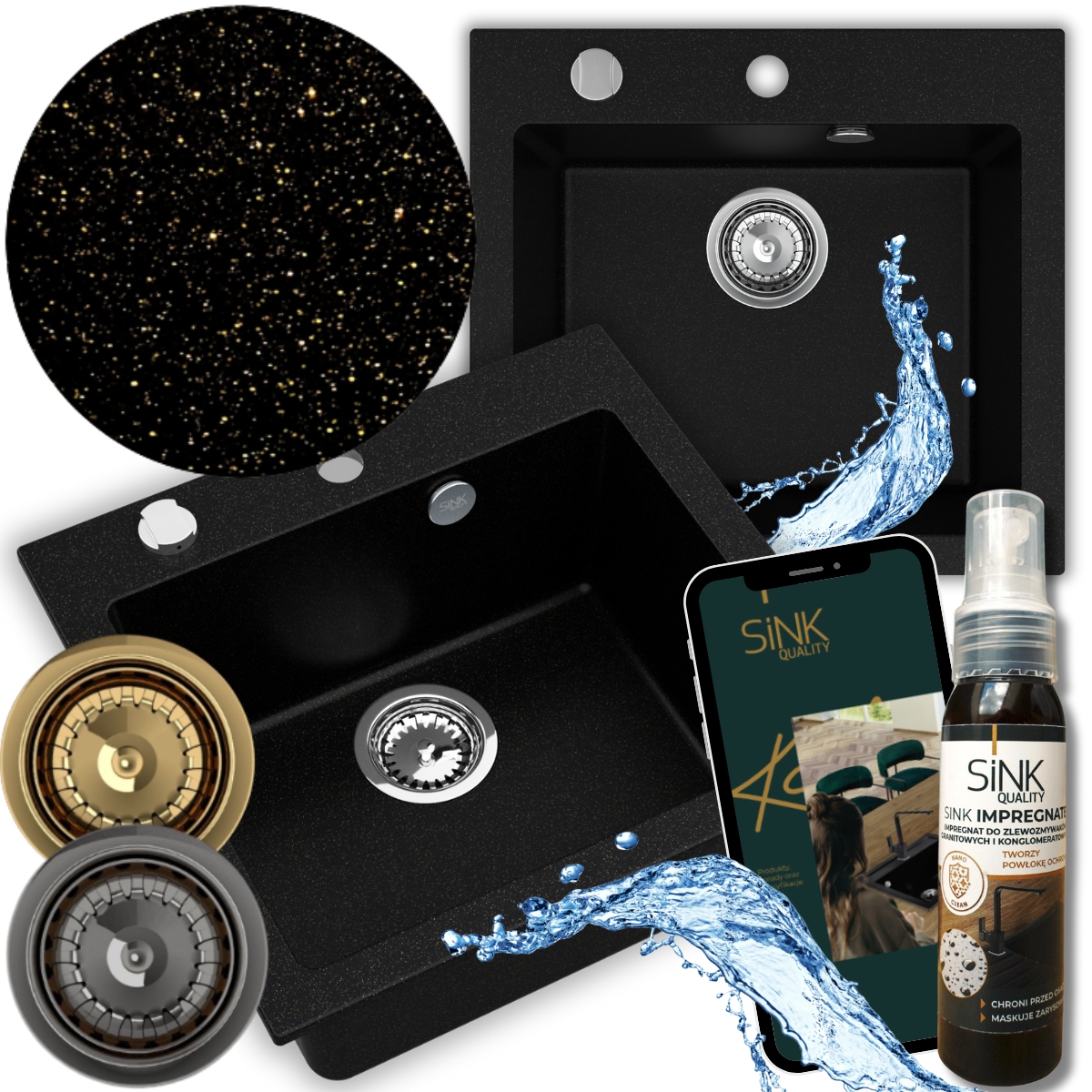 Drez Granitový Zlatý Jednokomorový Drez Ferrum 1K50 Automatický Sifón