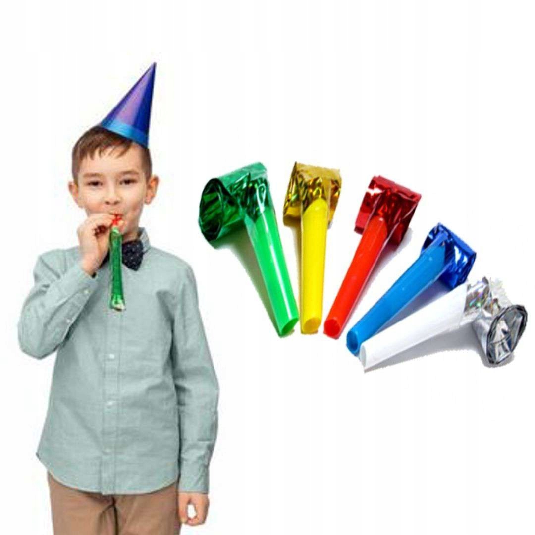 Gwizdki HOLOGRAFICZNE urodzinowe zwijane trąbki x5