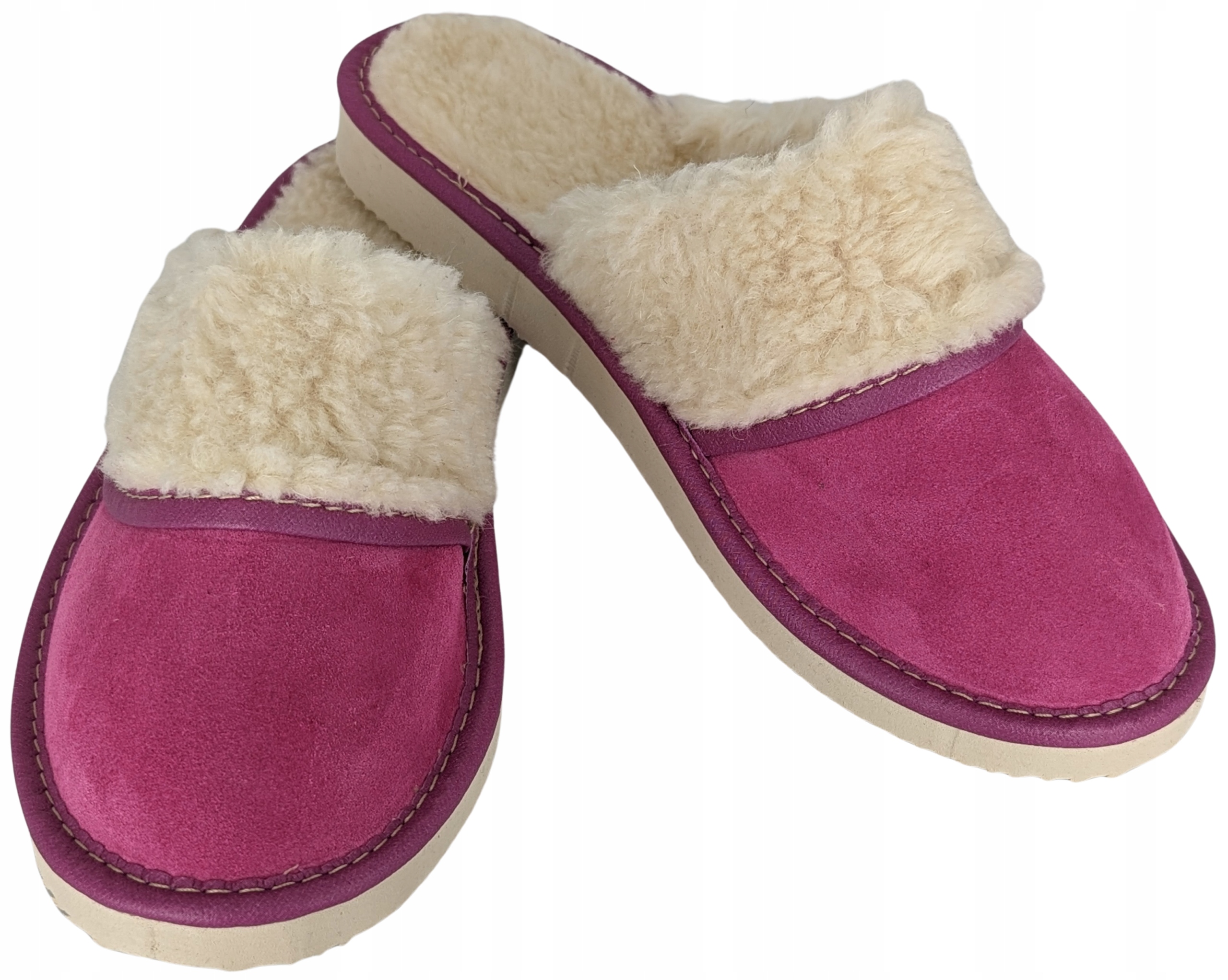 Pantofle Domowe Wełniane Skórzane Papcie Laczki Kapcie Zimowe Różowe 38 Marka inna