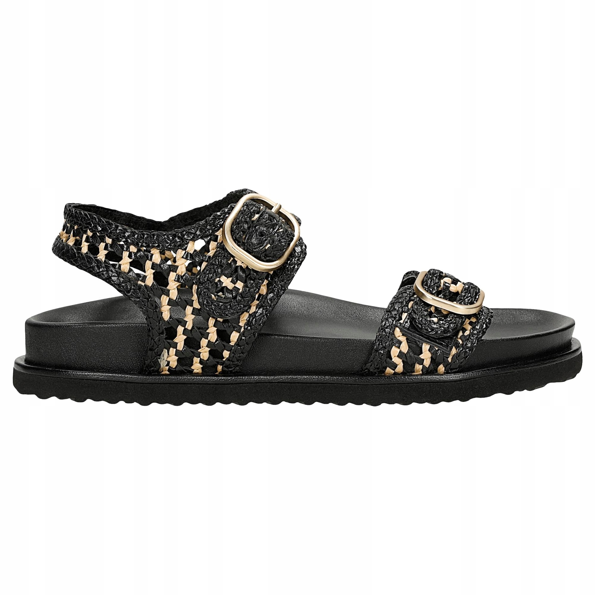 Sandály z pleteniny v boho stylu s kovovými přezkami, velikost vel.