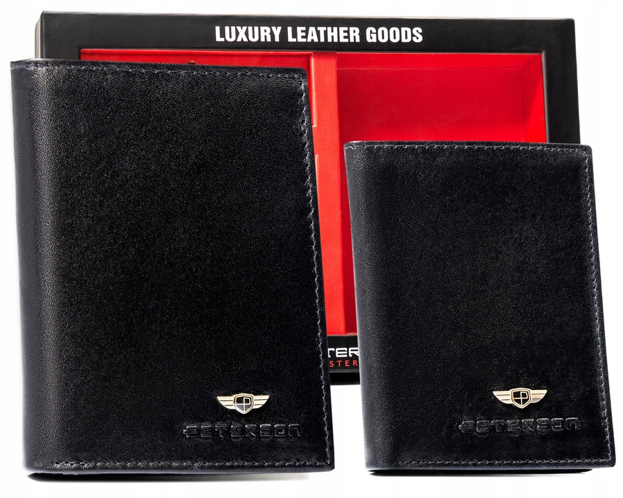 Dárková sada pánská kožená peněženka s pouzdro na karty a přívěsek na klíče Peterson