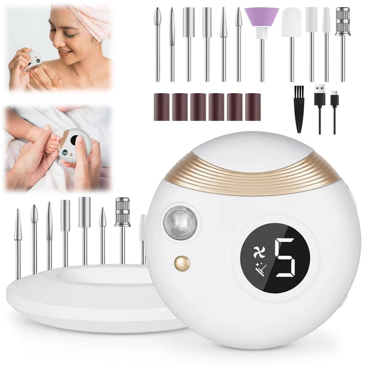 Elektrická Led Stříhačka Na Nehty Usb Nabíjení S 11 řezacími hlavami